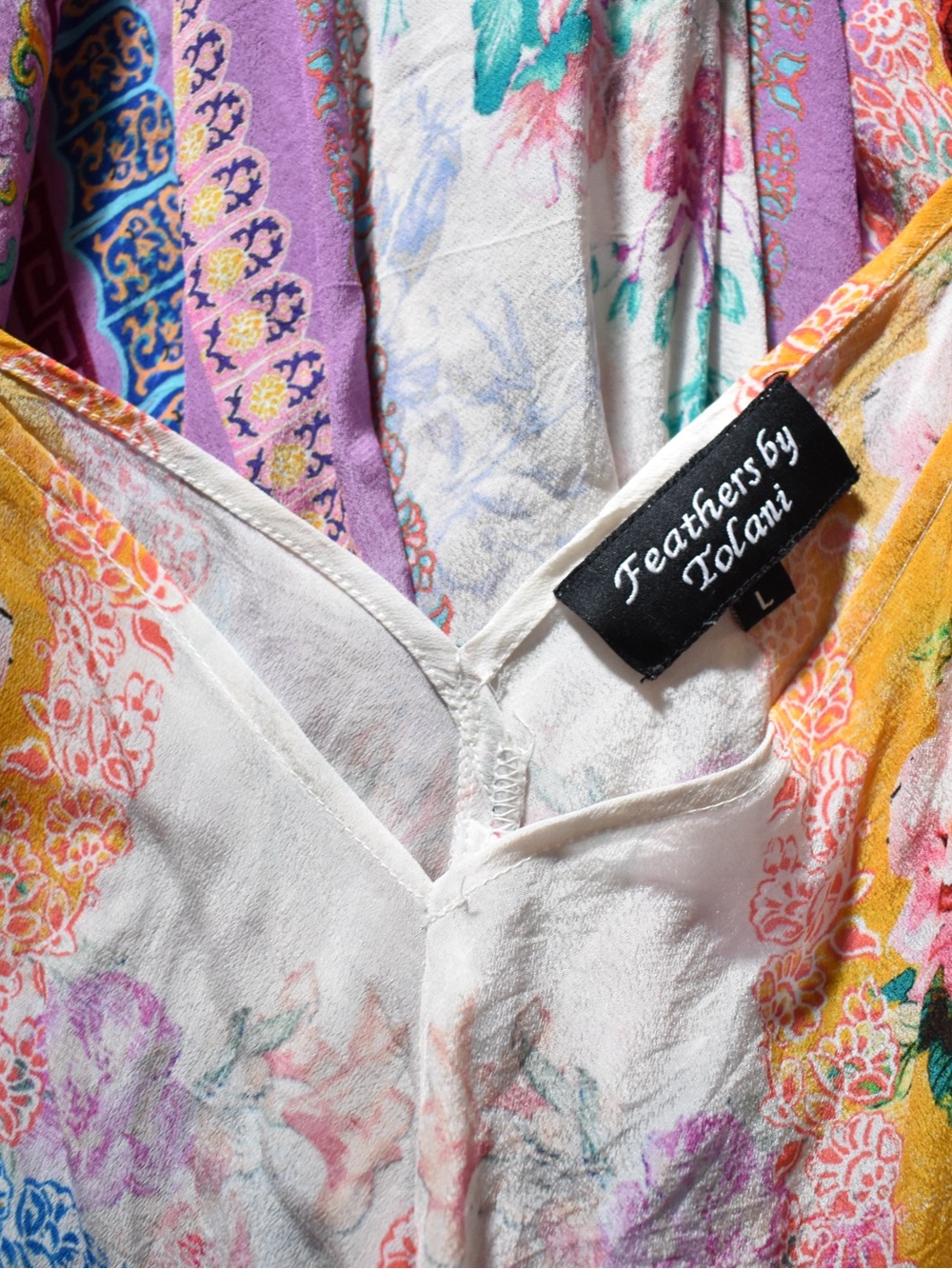 Tropical Feathers by Tolani Handkerchief Hem Maxi Dress Size Large 100% Cupro - Picture 8 of 9